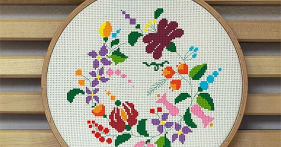Mushroom design stitched on a piece of cloth